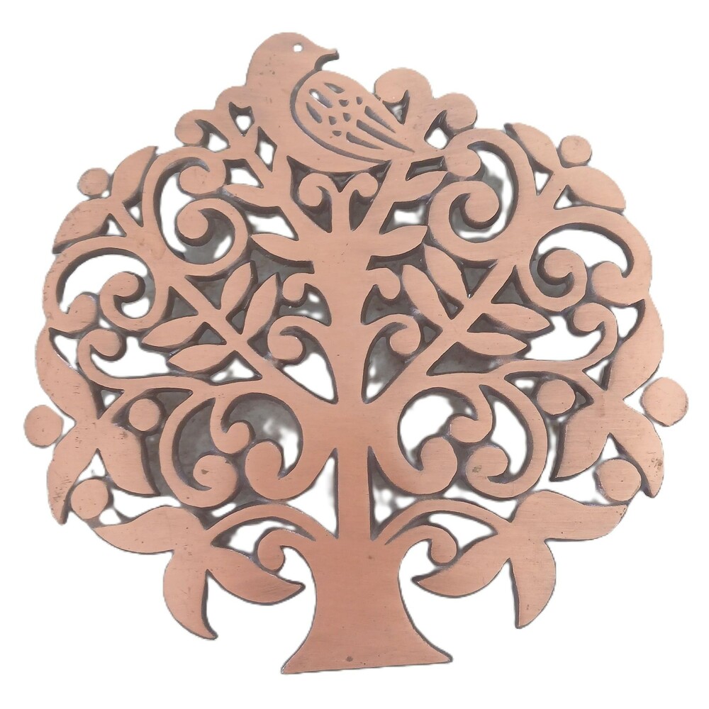 Vintage Avon Country Orchard Trivet Cast Iron Copper Finish Bird Tree of Life